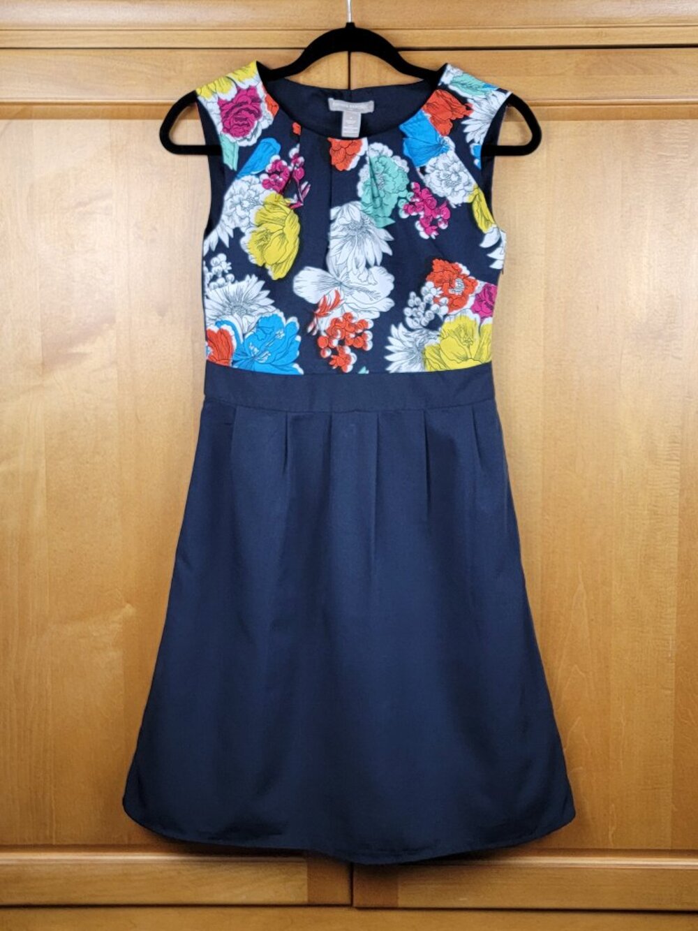 Banana Republic Navy Dress with Bright Floral Bodice - 2